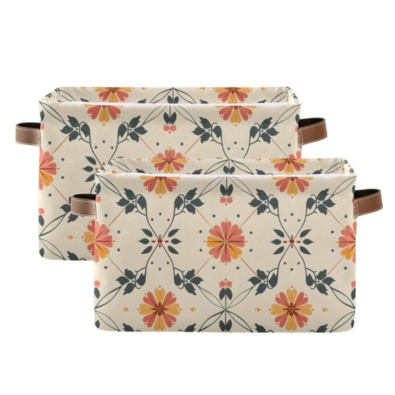 Ryvnso Flower Bohemia Pattern Storage Basket Large Bin Foldable Boxes Toys Organizer 14.2x10.2x8.3in 2 PCs