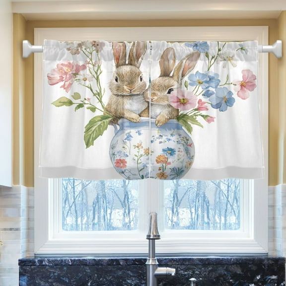 Ryvnso Flower Bunny Half Curtains Sets Tier 2 Panels Short Curtain Rod Pocket 27"W x 24"L