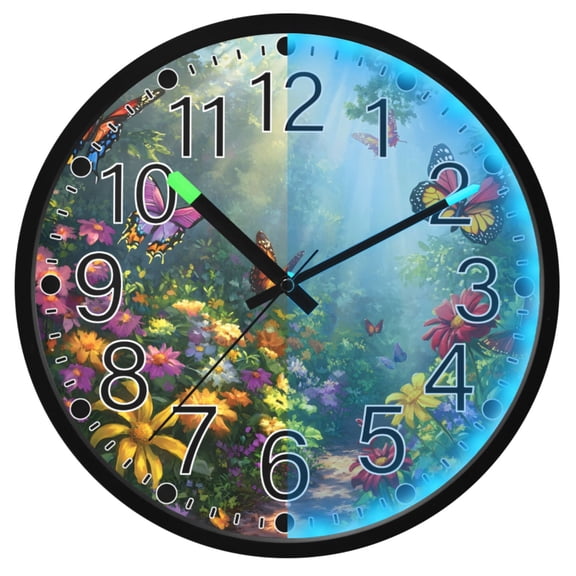 Ryvnso Flower Butterfly 12 Inch Night Light Wall Clock Silent Battery Operated Luminous Clocks