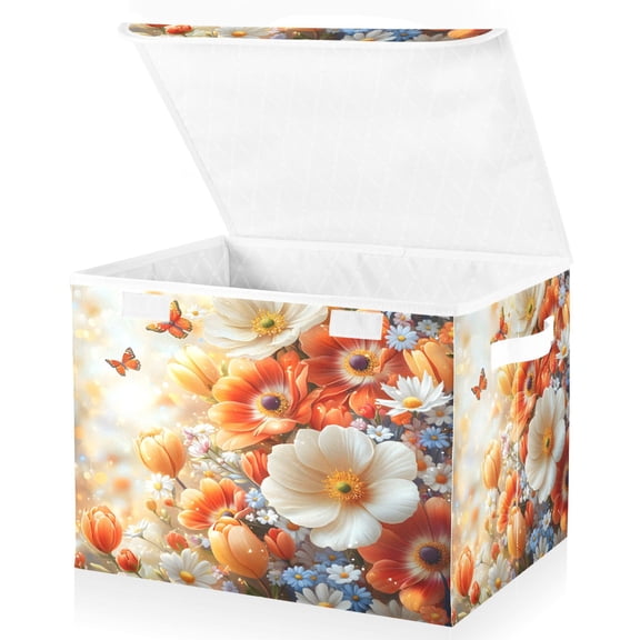 Ryvnso Flower Butterfly Large Lidded Foldable Storage Baskets Cubes Boxes Lids Bin for Home