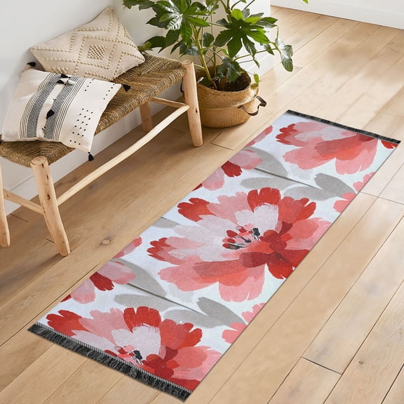 Ryvnso Flower Oil Paint Bedroom Runner Rug 2'x6' Hallway Area Carpet Non Slip Entryway Mat with Tassels