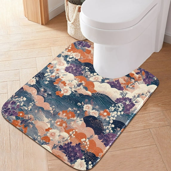 Ryvnso Flower Pattern Bathroom Shaggy Rugs Toilet U Shape Mat Soft Contour Rug 20"x24"