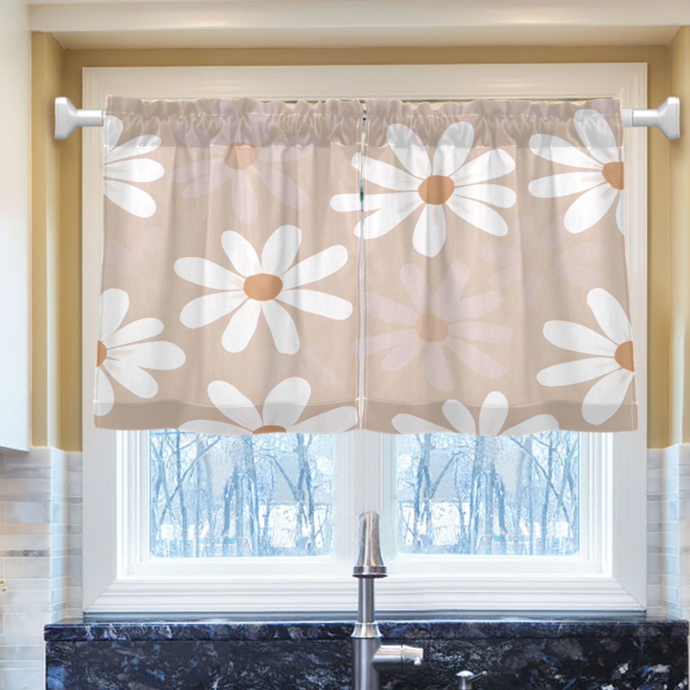 Ryvnso Flower Pattern Half Curtains Sets Tier 2 Panels Short Curtain ...
