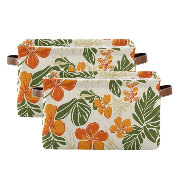 Ryvnso Flower Tropical Leaf Storage Basket Large Bin Foldable Boxes Toys Organizer 14.2x10.2x8.3in 2 PCs