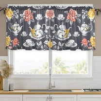 Ryvnso Flower and Teapots Curtains Sets Short Curtain Rod Pocket Half Window Cafe Farmhouse Tier 2 Panels 57"W x 24"L