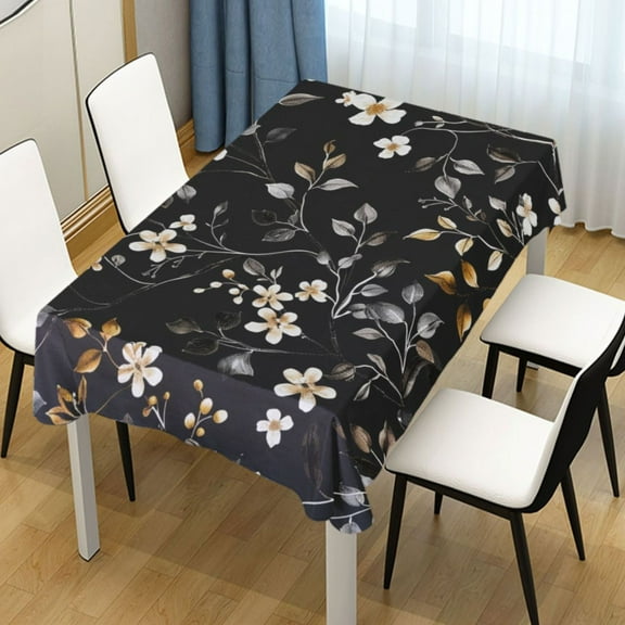 Ryvnso Flower on Black Rectangle Table Cloth Tablecover Dinning Tablecloth 60"x60"