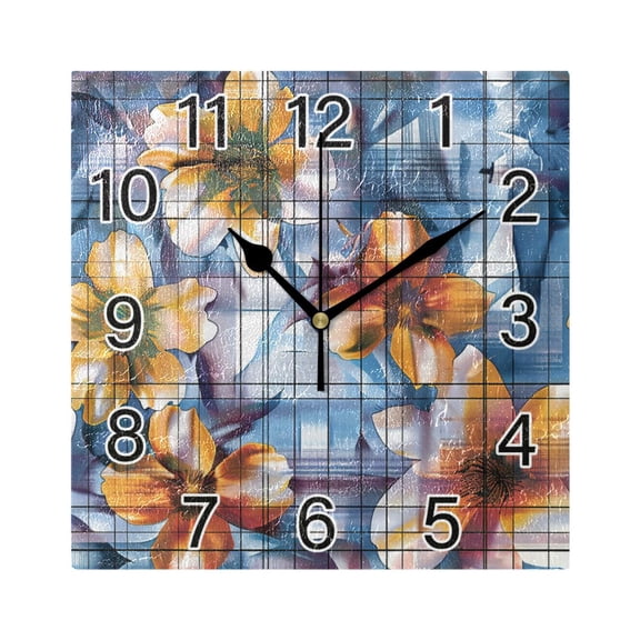Ryvnso Flower on Grid Abstract Wall Clock Square Silent Non-Ticking Battery Operated 7.78"