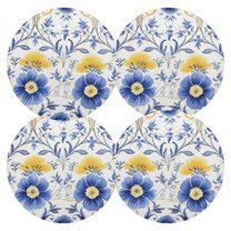 Ryvnso Flowers Blue Round Plate Mats Dining Table Placemat Set of 4 for Holiday Decoration