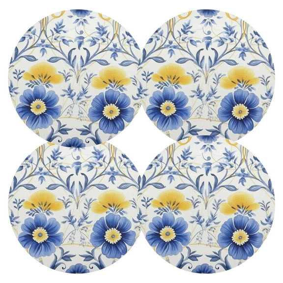 Ryvnso Flowers Blue Round Plate Mats Dining Table Placemat Set of 4 for Holiday Decoration