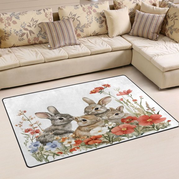 Ryvnso Flowers Bunny Area Floor Mat Non-Slip Carpet Soft Rugs Doormats 60" x 39"
