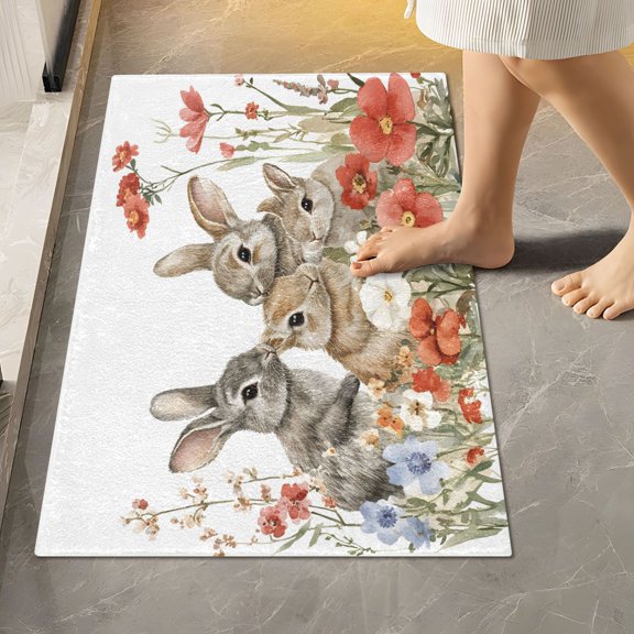 Ryvnso Flowers Bunny Bathroom Shaggy Rugs Toilet Rectangle Mat Soft Contour Rug 24"x16"