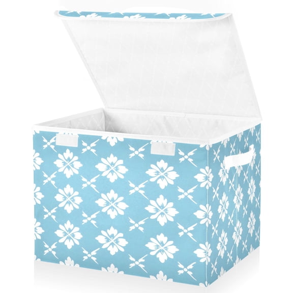 Ryvnso Flowers Checkered Grid Large Lidded Foldable Storage Baskets Cubes Boxes Lids Bin for Home