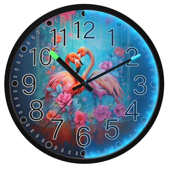 Ryvnso Flowers Flamingo 12 Inch Night Light Wall Clock Silent Battery Operated Luminous Clocks