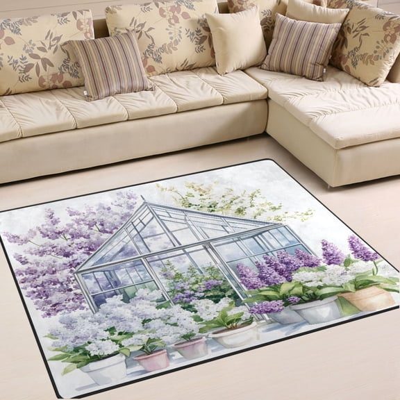 Ryvnso Flowers Lavender Area Rug Floor Mats Non-Slip Home Carpet 80 x 58 inch