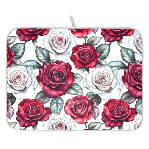Ryvnso Flowers Roses Dish Drying Mat for Kitchen Countertop 18x24 Large Dish Pad Drainer Rack Dish Sink Mats