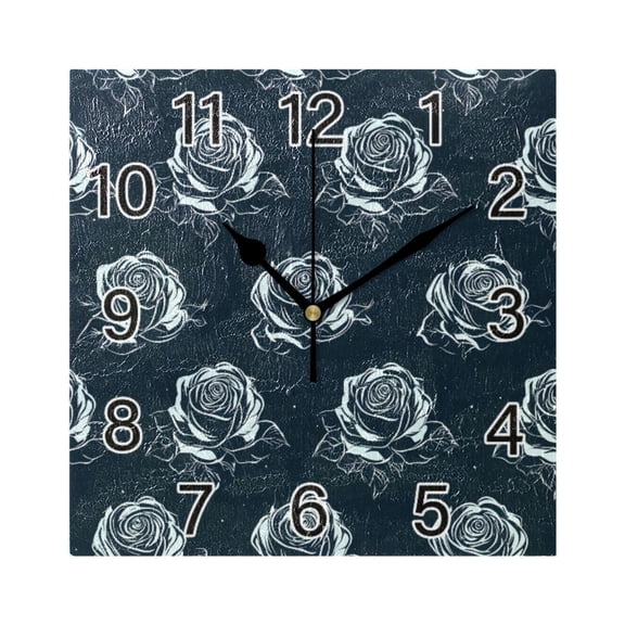 Ryvnso Flowers Roses Wall Clock Square Silent Non-Ticking Battery Operated 7.78"