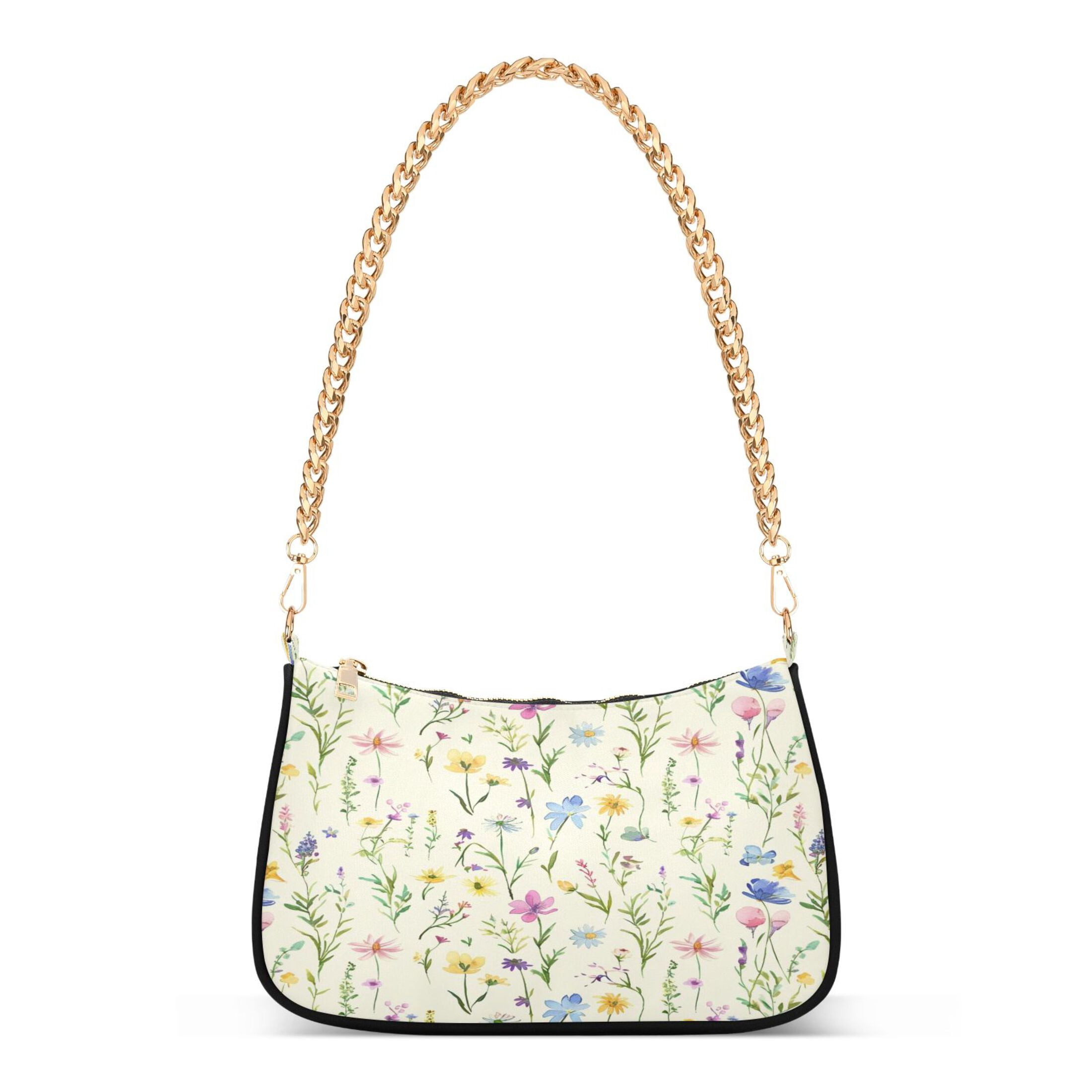 Ryvnso Flowers Summer Floral Womens Chain Shoulder Bag Tote Handbags Clutch Hobo Purse with Zipper for Travel