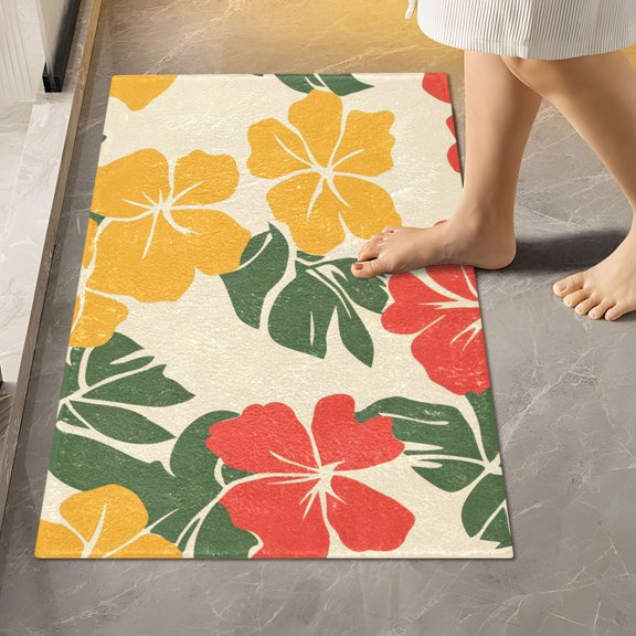 Ryvnso Flowers Tropical Bathroom Shaggy Rugs Toilet Rectangle Mat Soft Contour Rug 24"x16"