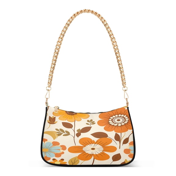 Ryvnso Flowers Womens Chain Shoulder Bag Tote Handbags Clutch Hobo Purse with Zipper for Travel