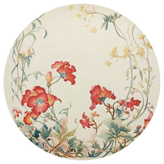 Ryvnso Flowers on Yellow Round Plate Mats Dining Table Placemat 1 Piece for Holiday Decoration
