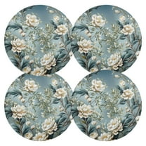 Ryvnso Flowers with Green Leaves Round Plate Mats Dining Table Placemat Set of 4 for Holiday Decoration