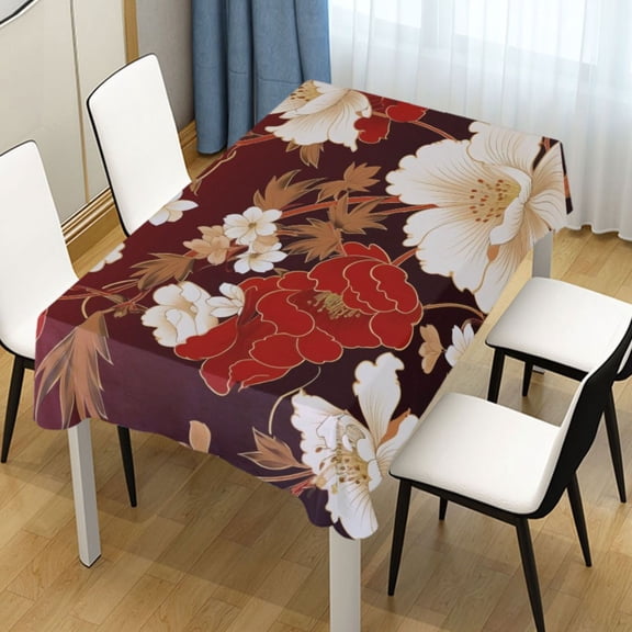 Ryvnso Flowers with Red Rectangle Table Cloth Tablecover Dinning Tablecloth 60"x60"