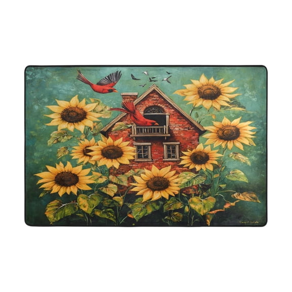 Ryvnso Flying Cardinal Sunflower Area Floor Mats Large Nursery Rugs Non-Slip Carpets Doormat 36" x 24"