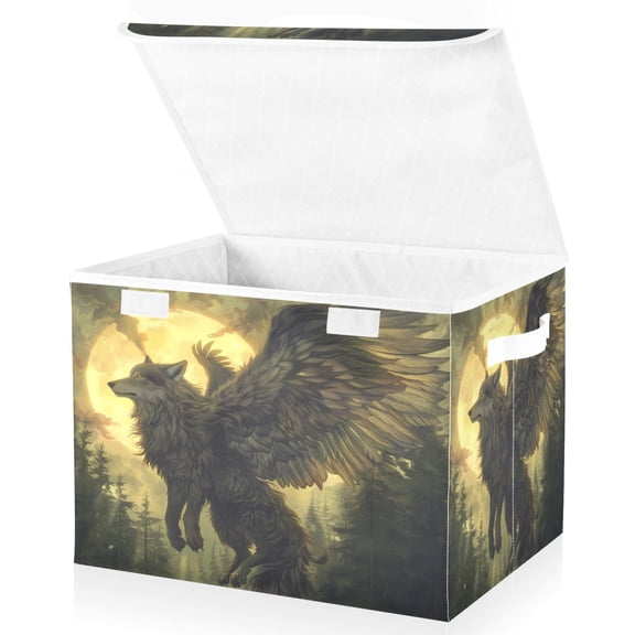 Ryvnso Flying Wolf with Moon Large Lidded Foldable Storage Baskets Cubes Boxes Lids Bin for Home