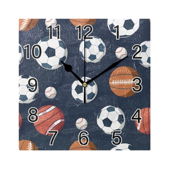 Ryvnso Football Baseball Wall Clock Square Silent Non-Ticking Battery Operated 7.78"