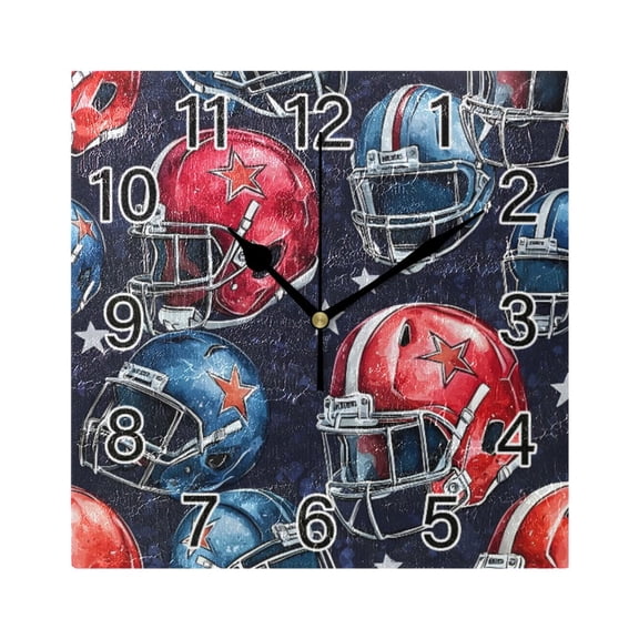 Ryvnso Football Helmet Wall Clock Square Silent Non-Ticking Battery Operated 7.78"
