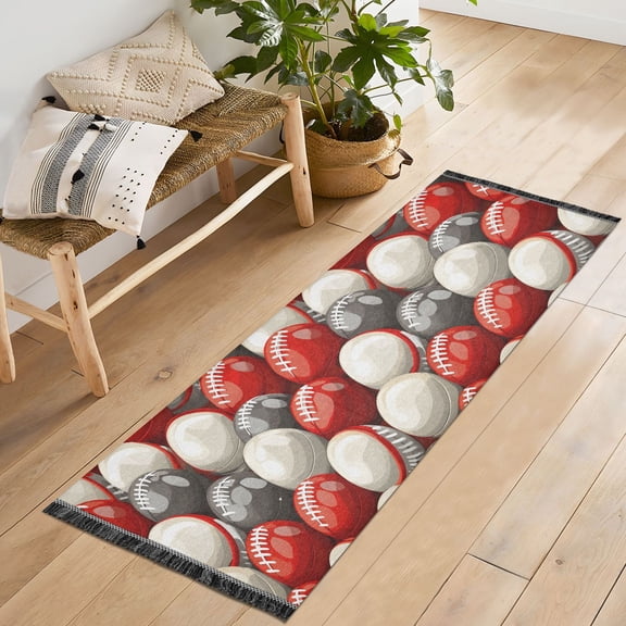 Ryvnso Football Rugby Balls Bedroom Runner Rug 2'x6' Hallway Area Carpet Non Slip Entryway Mat with Tassels