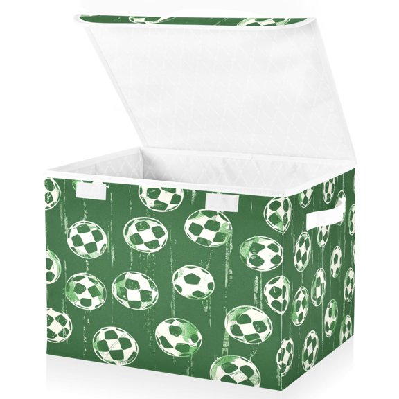 Ryvnso Football Soccer Ball Large Lidded Foldable Storage Baskets Cubes Boxes Lids Bin for Home