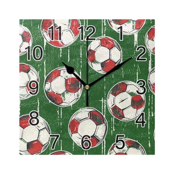 Ryvnso Football Soccer Ball on Green Wall Clock Square Silent Non-Ticking Battery Operated 7.78"