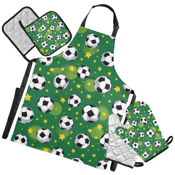 Ryvnso Football Stars Cartoon Kitchen Apron Oven Mitts Set Pot Holders