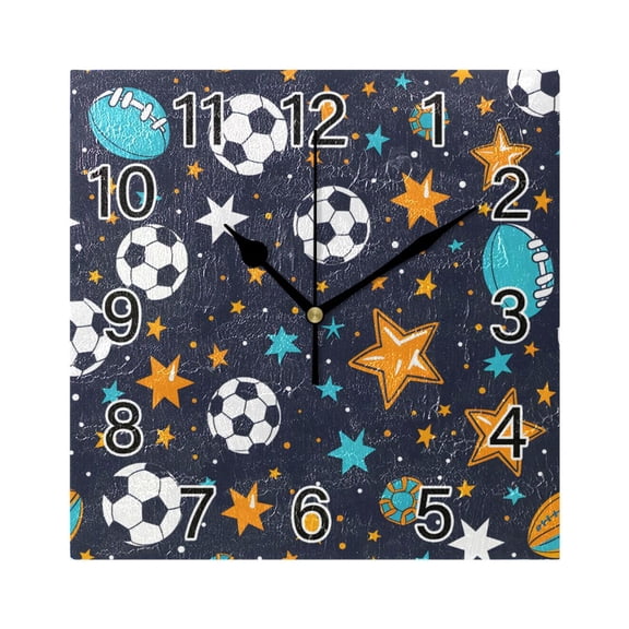 Ryvnso Football and Star Wall Clock Square Silent Non-Ticking Battery Operated 7.78"