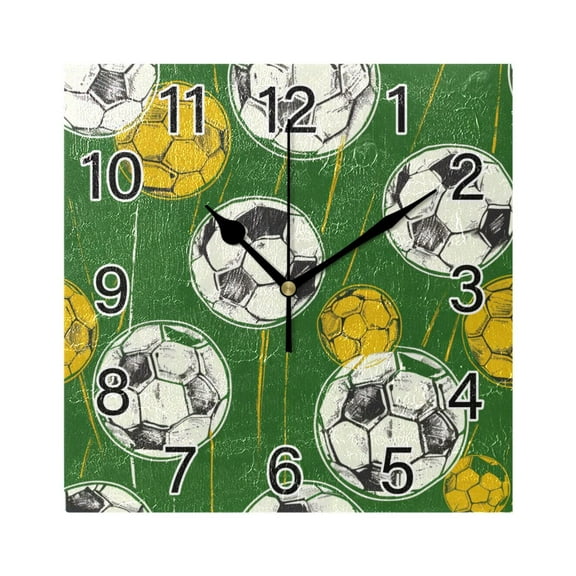 Ryvnso Football on Green Wall Clock Square Silent Non-Ticking Battery Operated 7.78"