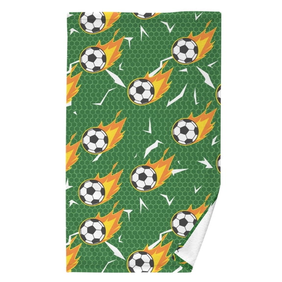 Ryvnso Football with Fire Pattern Cotton Hand Towel Absorbent Face Bath Towels for Beach Pool Sports