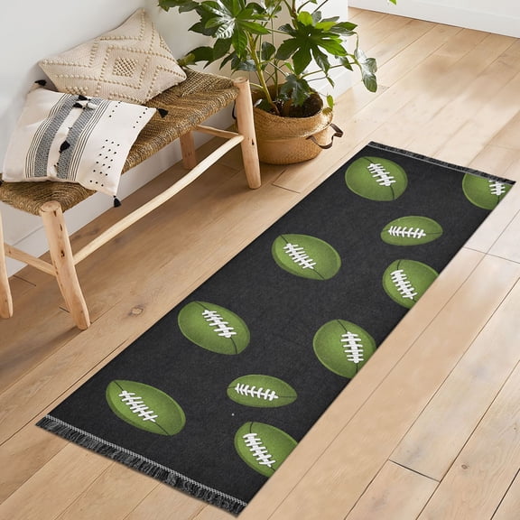 Ryvnso Footballs Ball Bedroom Runner Rug 2'x6' Hallway Area Carpet Non Slip Entryway Mat with Tassels