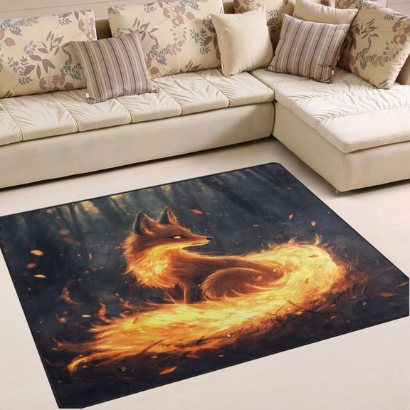 Ryvnso Fox Fire Forest Area Rug Floor Mats Non-Slip Home Carpet 80 x 58 inch