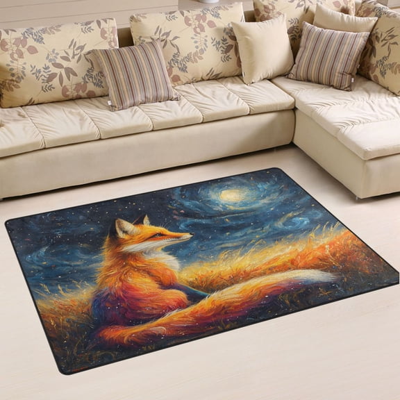 Ryvnso Fox Starry Night Area Floor Mat Non-Slip Carpet Soft Rugs Doormats 31" x 20"