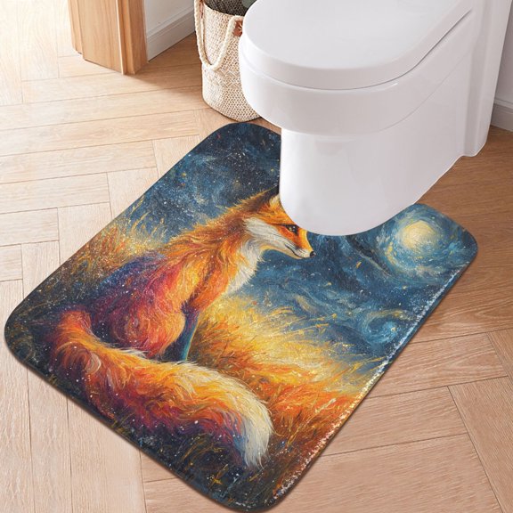 Ryvnso Fox Starry Night Bathroom Shaggy Rugs Toilet U Shape Mat Soft Contour Rug 20"x24"