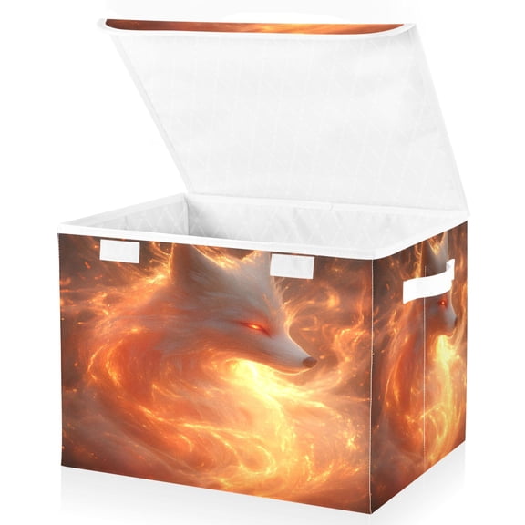 Ryvnso Fox at Fire Large Lidded Foldable Storage Baskets Cubes Boxes Lids Bin for Home