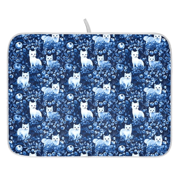 Ryvnso Fox in Blueberries Dish Drying Mat for Kitchen Countertop 16x18 Small Dish Pad Drainer Rack Dish Sink Mats