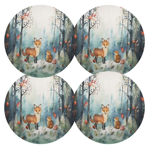 Ryvnso Fox in Forest Round Plate Mats Dining Table Placemat Set of 4 for Holiday Decoration