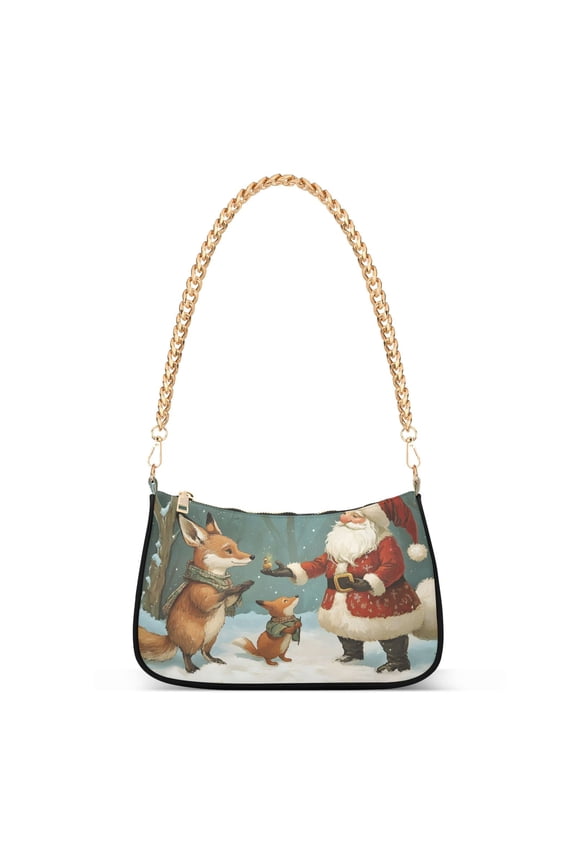 Foxes and Santa Claus Womens Chain Shoulder Bag Tote Handbags Clutch Hobo Purse with Zipper for Travel