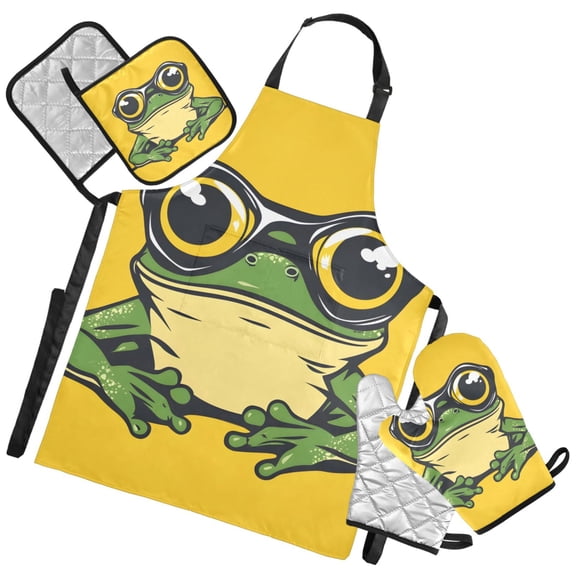 Ryvnso Frog Kitchen Apron Oven Mitts Set Pot Holders
