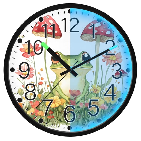 Ryvnso Frog Mushrooms 12 Inch Night Light Wall Clock Silent Battery Operated Luminous Clocks
