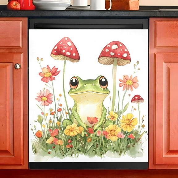 Ryvnso Frog Mushrooms Dishwasher Magnetic Refrigerator Magnet Cover Kitchen Home Decorative 23"x26"