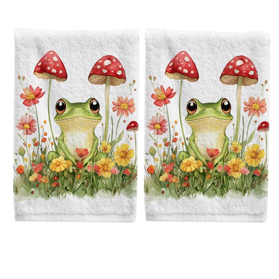 Ryvnso Frog Mushrooms Hand Towels Set for Bathroom Cotton Face Towel Decorative 15.5x29.5 inch