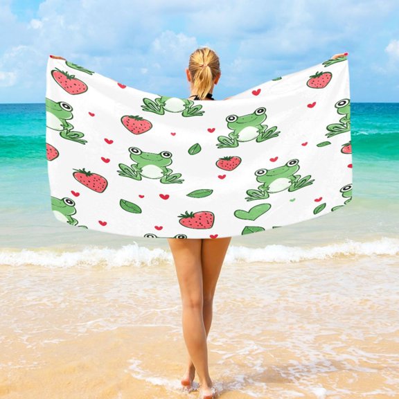 Ryvnso Frog Strawberry Stylish Beach Towel Swimming Yoga Bath Towels Large Sand Free Towels 31"W x 71"L